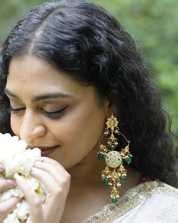 Mint Meenakari Kundan Long Bali Earrings-Women's fashion jewellery online