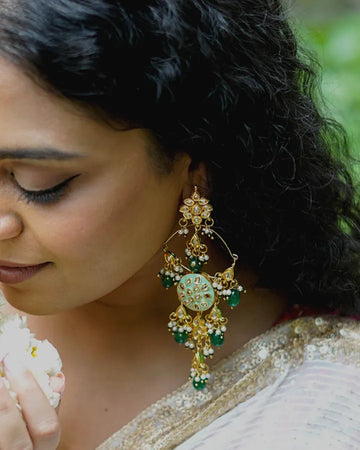Mint Meenakari Kundan Long Bali Earrings-Women's fashion jewellery online