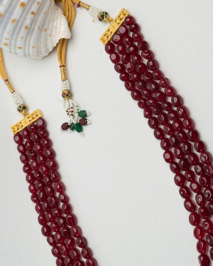 Rose Quartz 4 Lines Bead Necklace