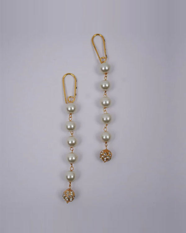 Long  Drop Pearl With Crystal Bead Earring