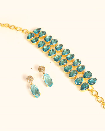 Blue Crystal Choker With Earrings, Women's fashion jewellery online