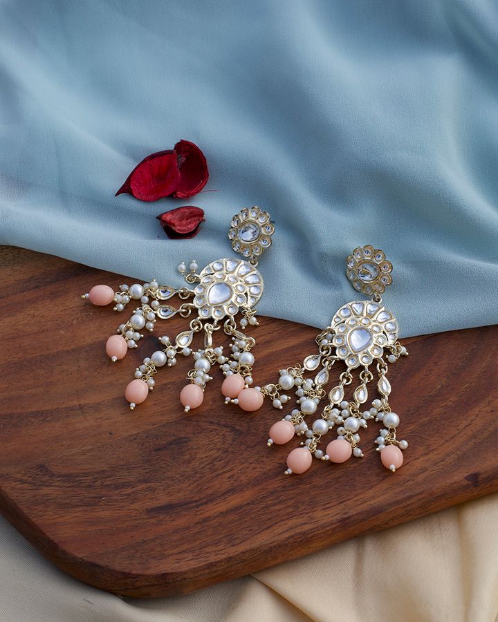 Peach Kundan Earings