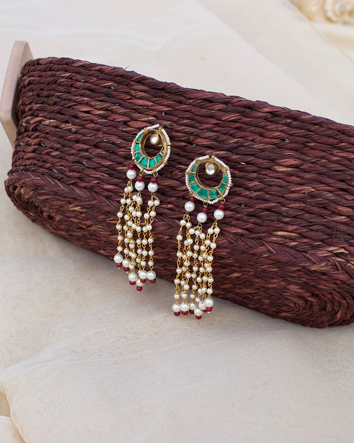 Green Meenakari Danglers