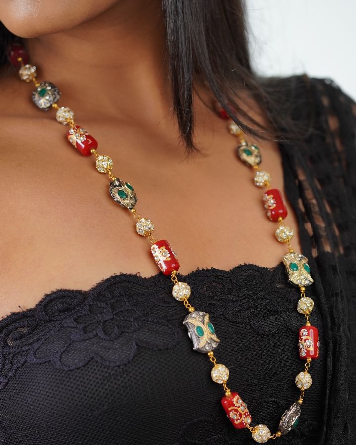 Scarlet Red Single Line Marcasite Necklace-Women's fashion jewellery online