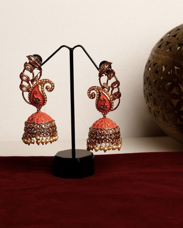 Orange Peacock Jhumkas