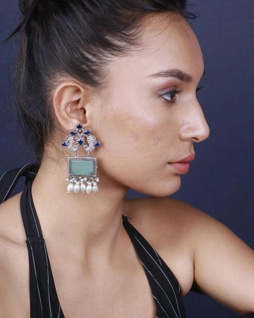 Fusion Stone oxidized silver Long earrings