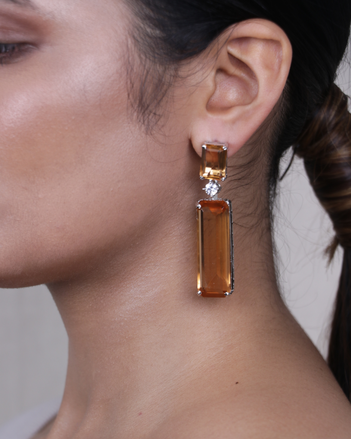 Amber Orange Crystal Long Earring-Women's fashion jewellery online 