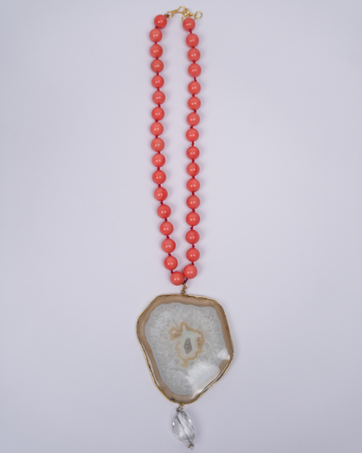 Earthy Coral Orange Agate Long Necklace