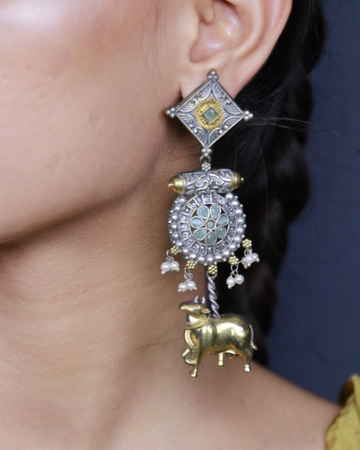 Nandi oxidized silver long earrings