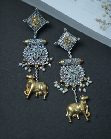 Nandi oxidized silver long earrings