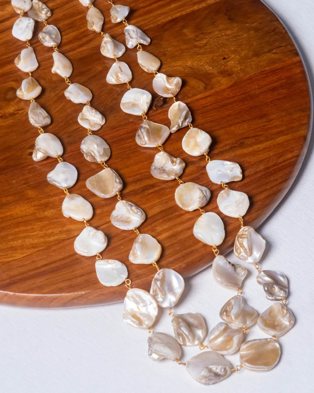 2 Lines Unshaped Mother of Pearl long Necklace Set