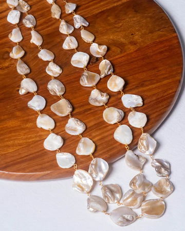 2 Lines Unshaped Mother of Pearl long Necklace Set