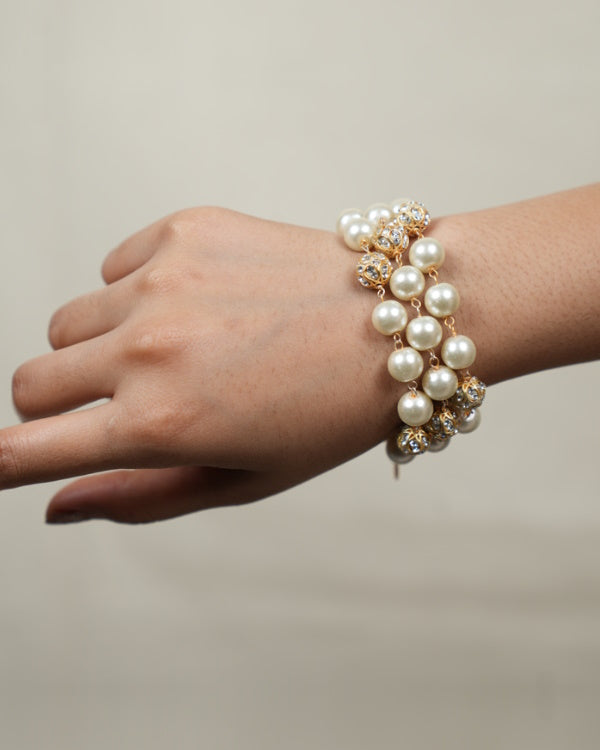 3 Line Pearl Crystal  Bracelet