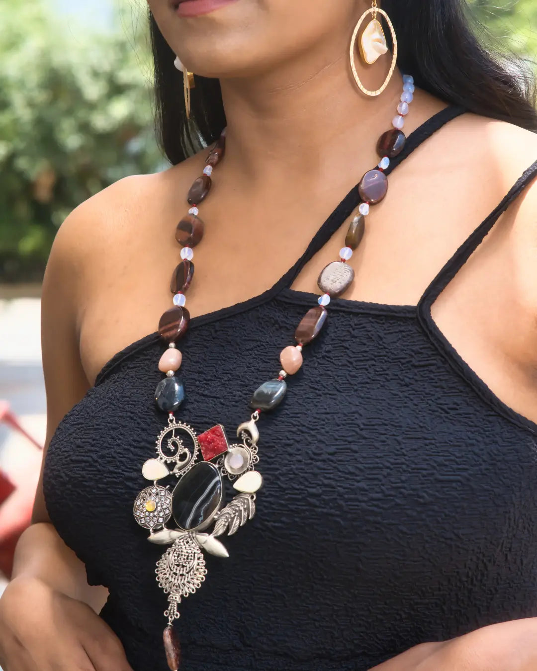 Bold Brown Black Agate Stone Necklace