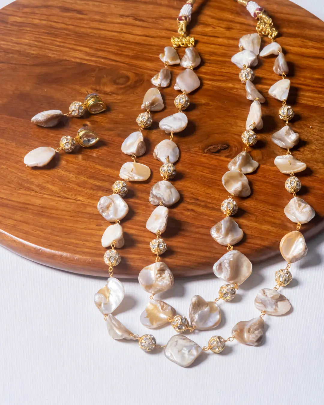 Radiant Mother Of Pearl and Crystal beads Necklace set