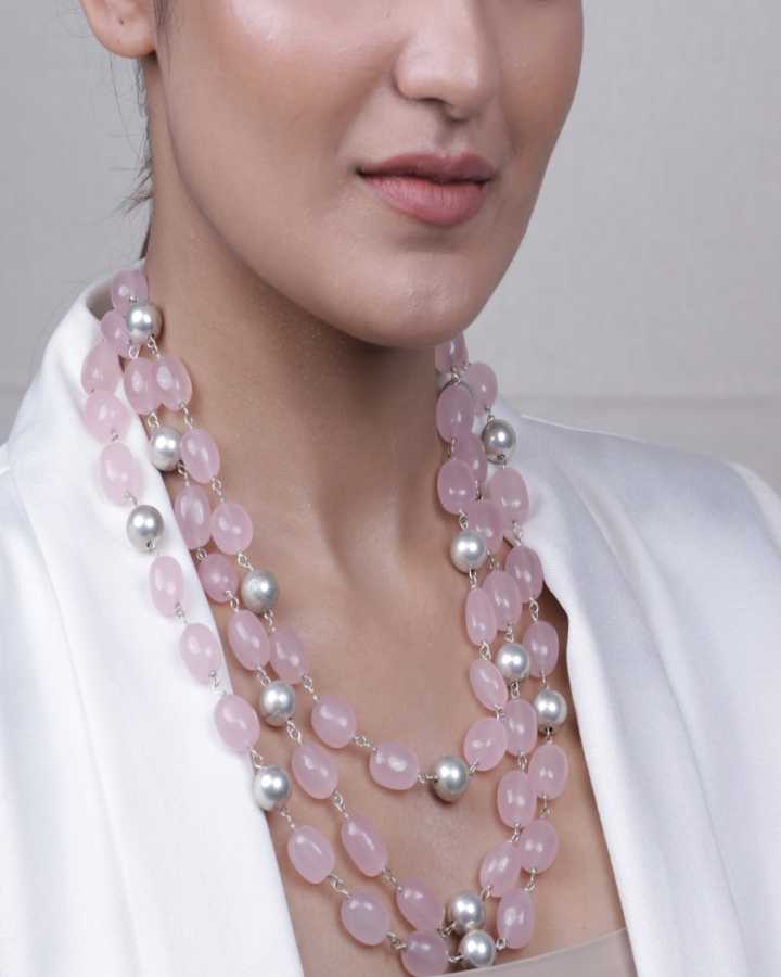 3 Line Rose Quartz Necklace-Women's fashion jewellery online