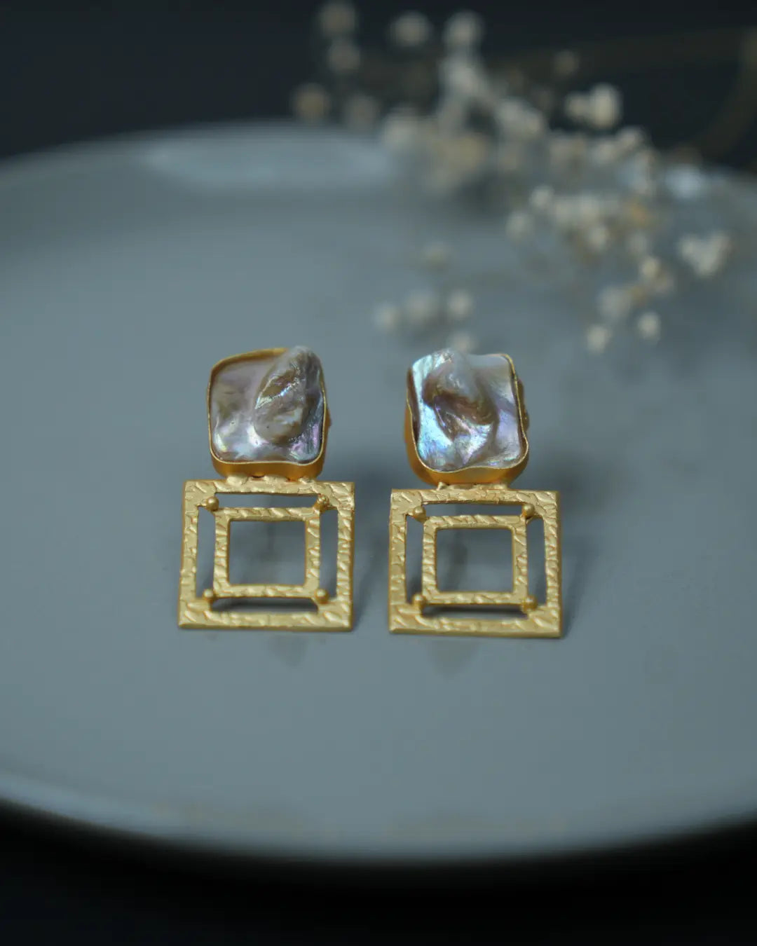 Charming Square Pearl Earrings