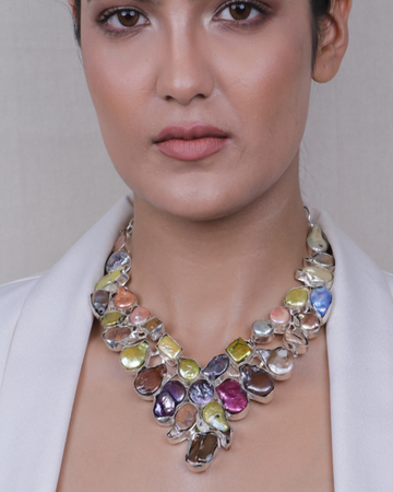 Multi Colour Mother Of Pearl Statement Necklace
