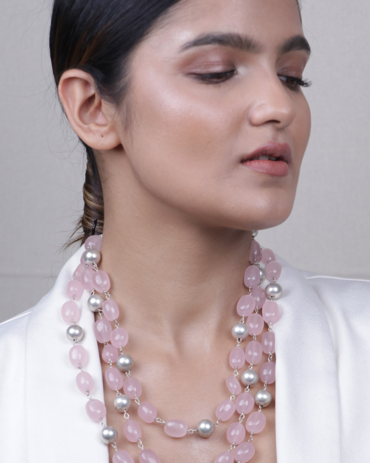 3 Line Rose Quartz Necklace-Women's fashion jewellery online