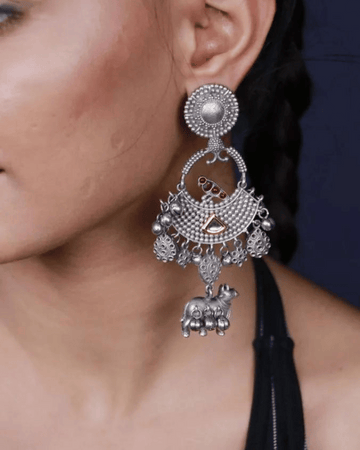 Nandi long fusion oxidized earrings