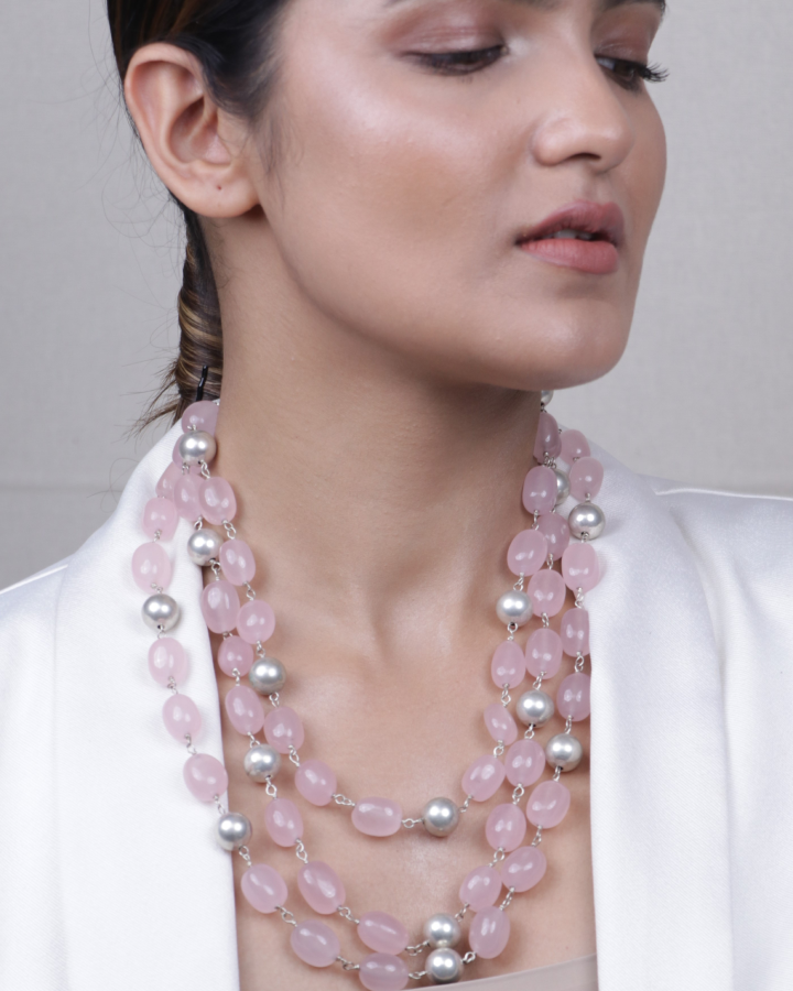 3 Line Rose Quartz Necklace-Women's fashion jewellery online