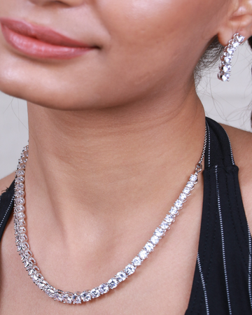 Sparkling Zircon Silver Necklace Set