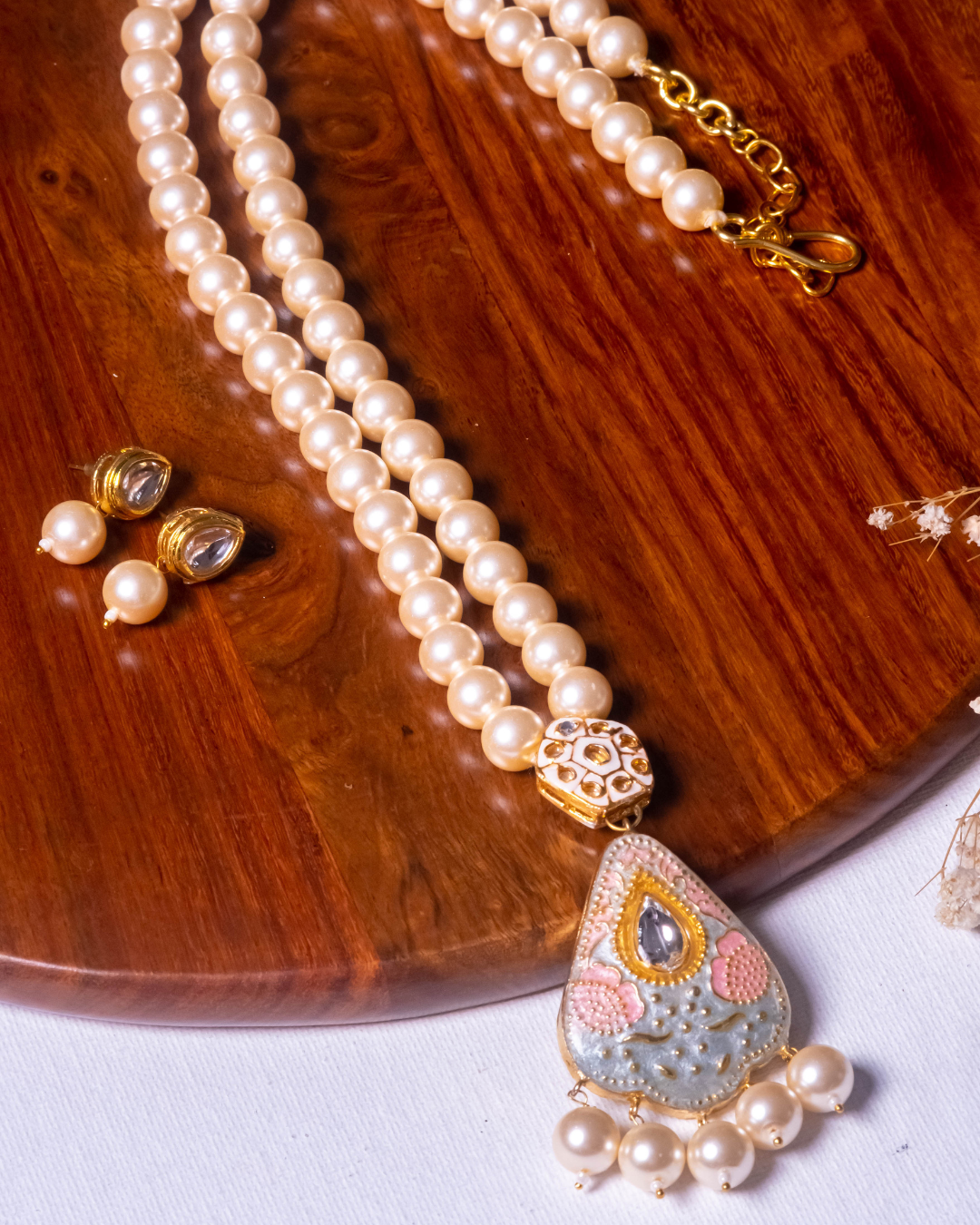 Exquisite Long Pearls Necklace with Meenakari Jadau Pendent