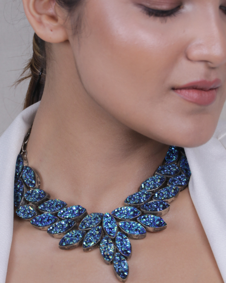 Blue Drusy Quartz Necklace-Womens fashion jewellery online