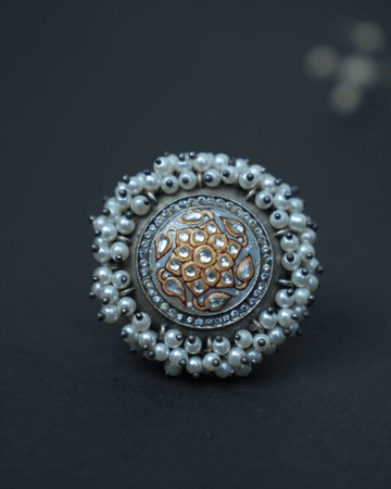 Flower oxidized silver ring
