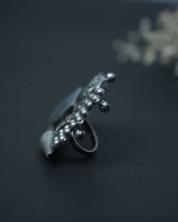 Multi design Statement oxidized silver ring