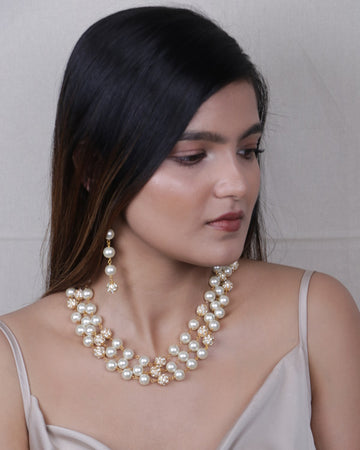 White Pearl Crystal Layered Necklace Set