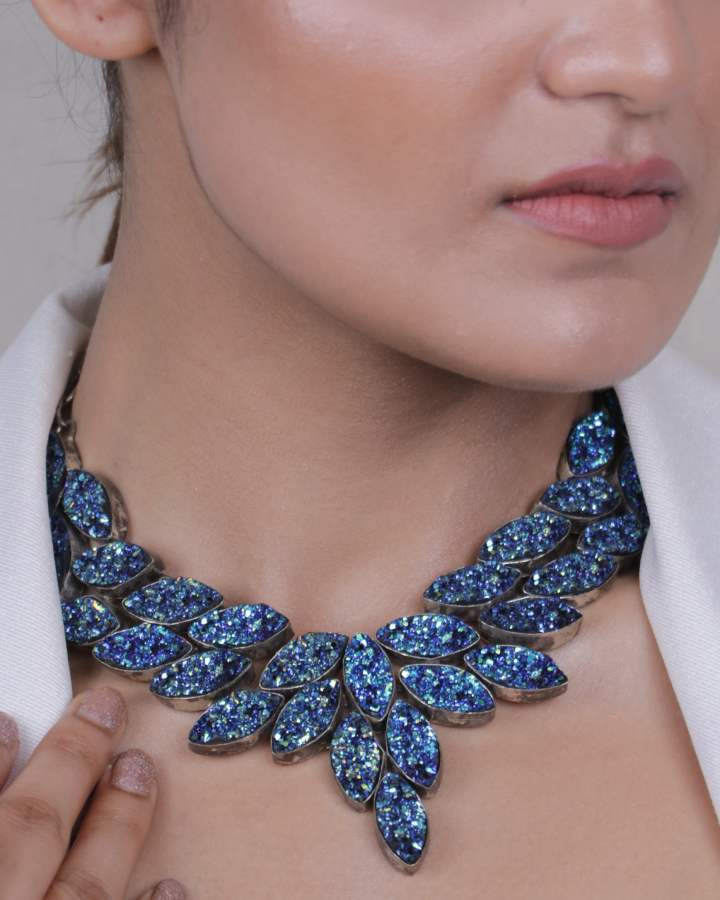 Blue Drusy Quartz Necklace-Womens fashion jewellery online