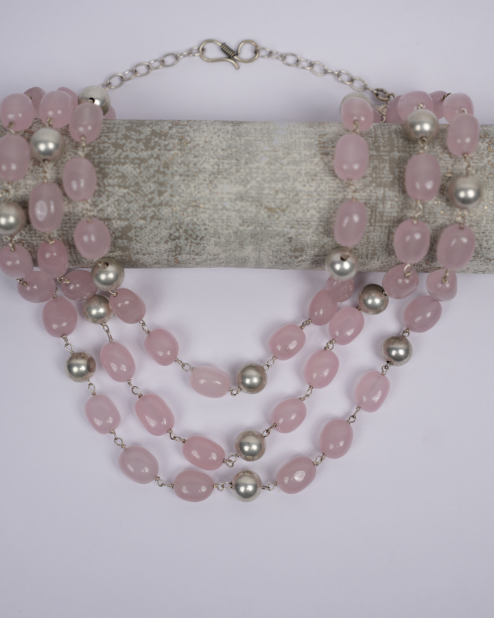 3 Line Rose Quartz Necklace-Women's fashion jewellery online