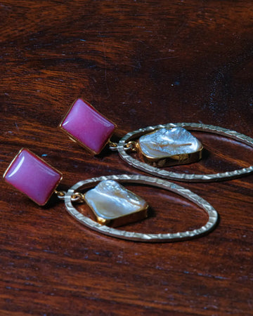 Pink Rose Qaurtz Stone Earrings