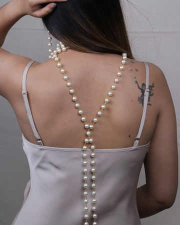 Long White Pearl Neck Tie Chain