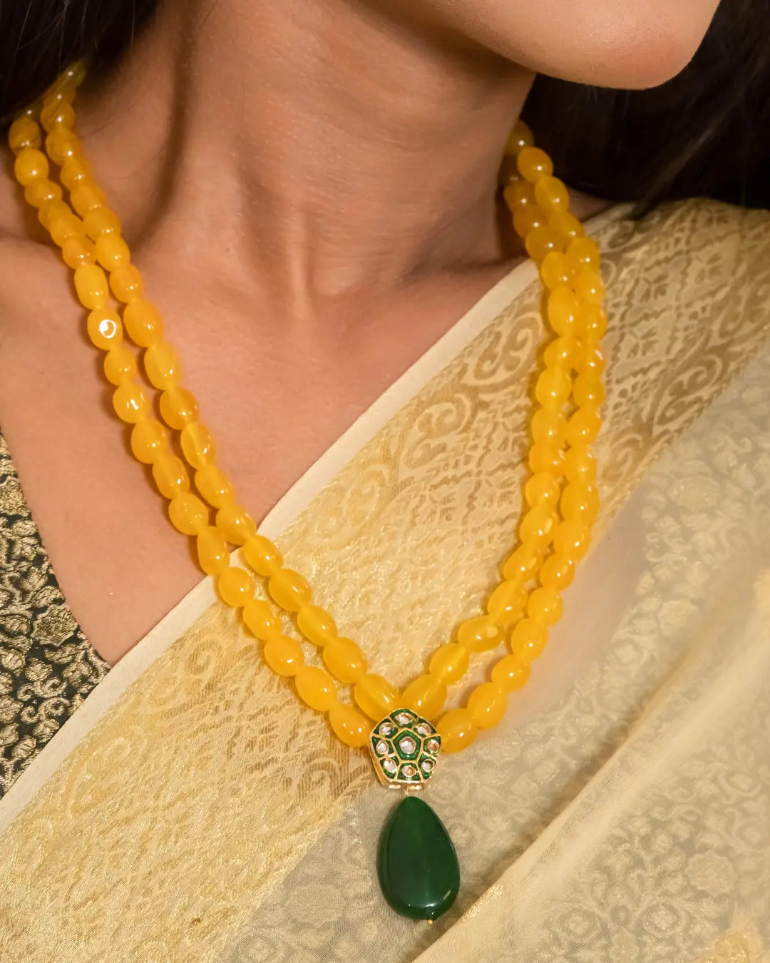 Yellow Jade Jadau Pendent Necklace