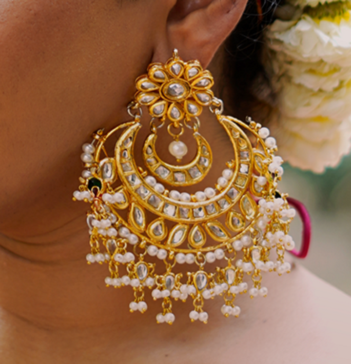 Bahar Kundan Chaandballi Earrings with Mangtika Combo-Women's fashion jewellery online