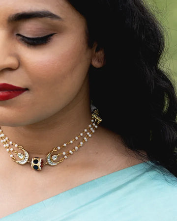 Moti Beaded Black Meenakari Choker-Women's fashion jewellery online 