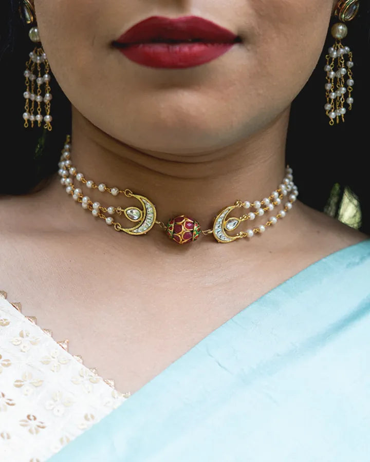 Moti Beaded Red  Meenakari Choker-Women's fashion jewellery online 
