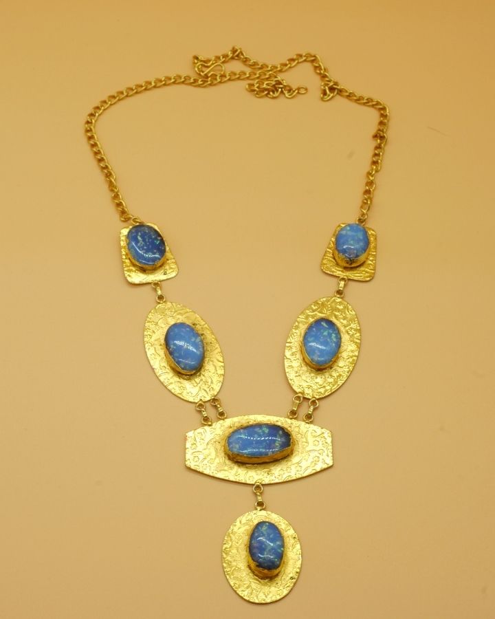 Sky Blue Gold Statement Necklace-Women's fashion jewellery online 