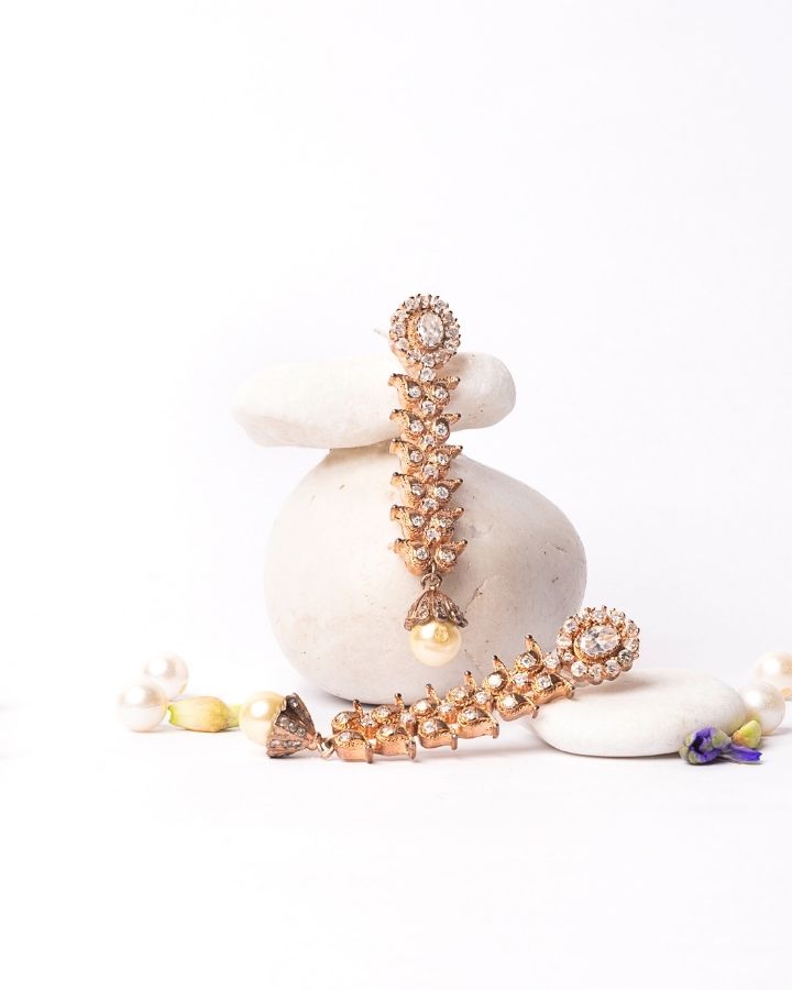 Rose Gold Zircon Earrings-Women's fashion jewellery online 