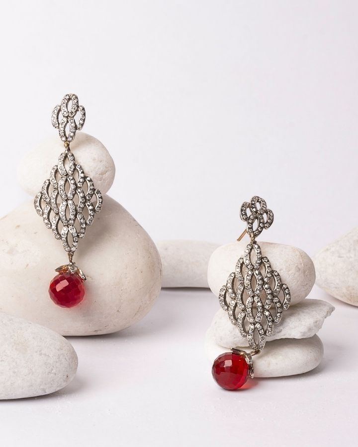 Zircon Ruby Drop Earrings-Women's fashion jewellery online 