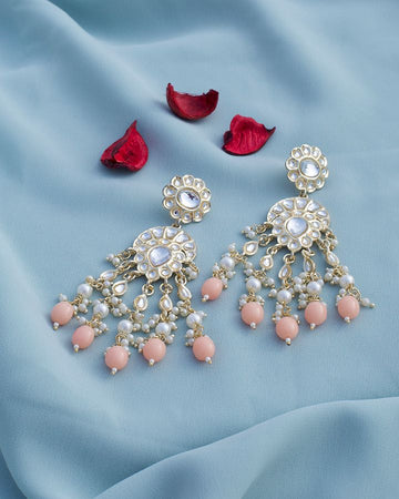 Peach Kundan Earings