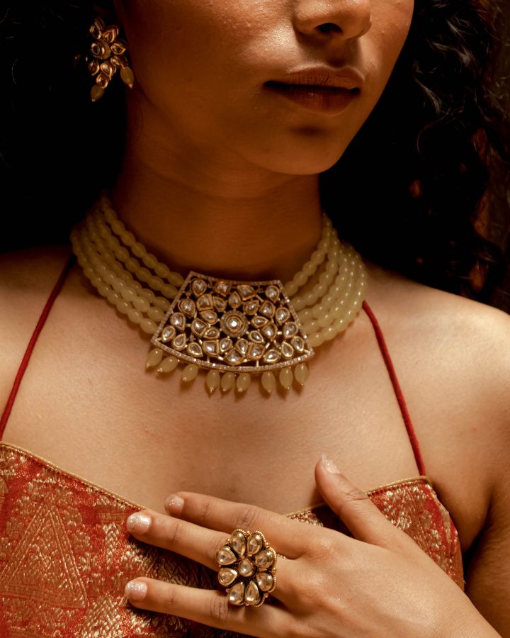 Yellow Kundan Choker-Women's fashion jewellery online 